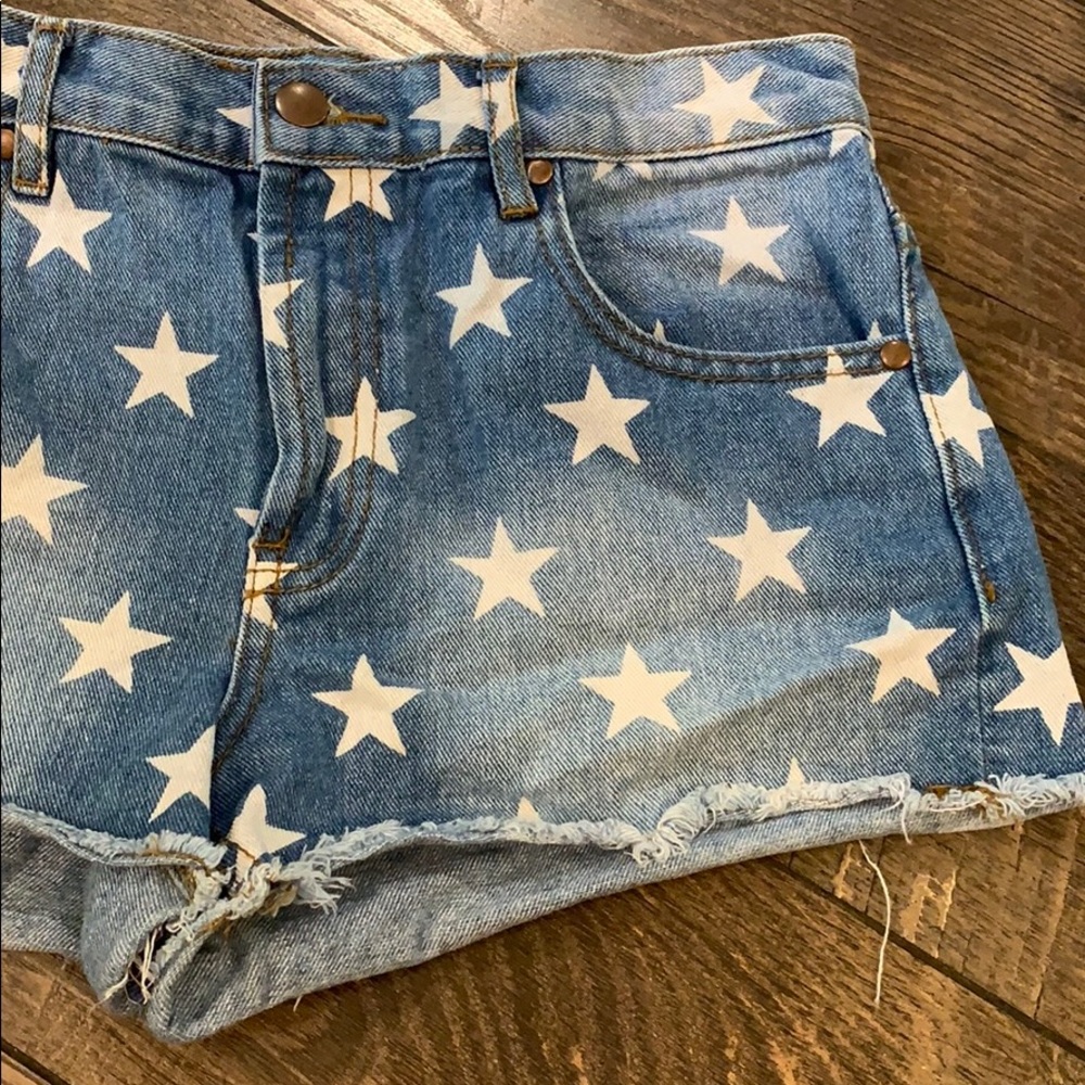 High Waist Star Denim Cut Off Shorts